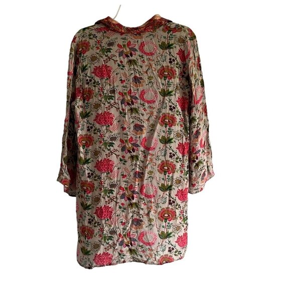 Soft Surroundings Afternoon Tea Floral Tunic Blouse Size Medium Orange Green Tan - Picture 8 of 10